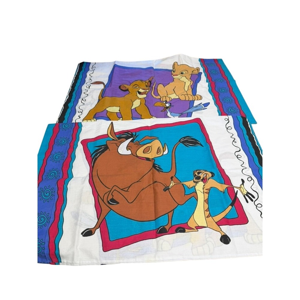 VTG "Disney The Lion King" Set Of 2  Pillowcase Simba Nala Timon Pumbaa PLZ READ